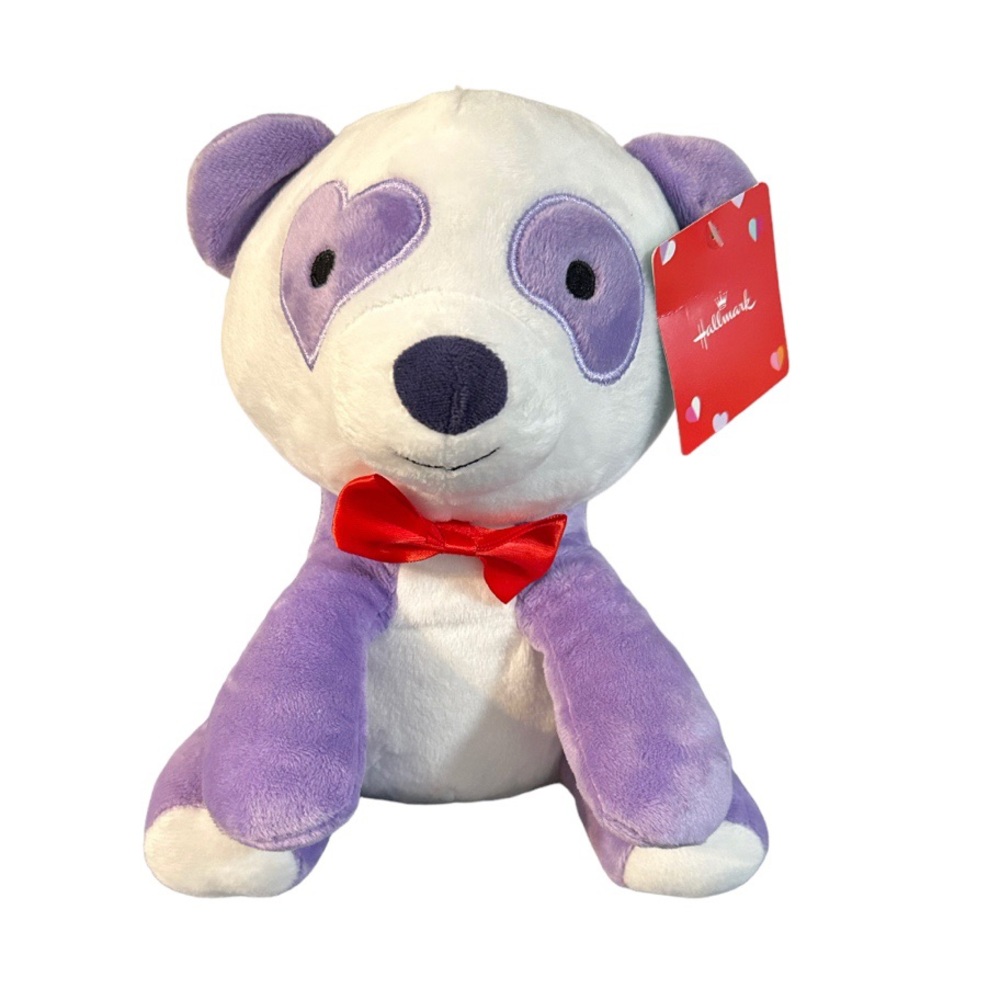 Hallmark Panda Bear Plush Stuffed Animal Purple and White with Red Bow